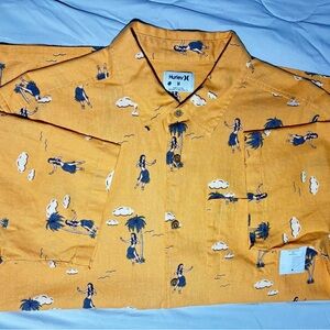 Hurley Orange Casual Button Down Shirt with Playful Print